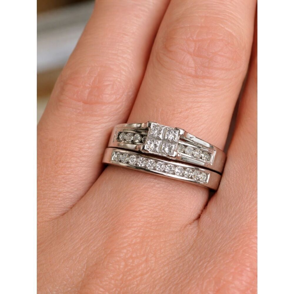 14K Diamond Engagement & Wedding Ring Set